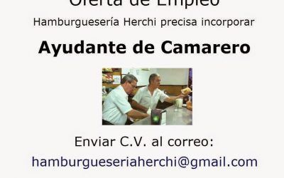 OFERTA DE EMPLEO: Ayudante de camarero para la Hamburguesería Herchi